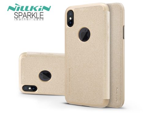 Apple iPhone X oldalra nyíló flipes tok - Nillkin Sparkle Logo - gold