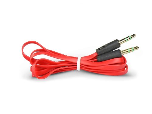 3,5 - 3,5 mm jack audio kábel 1 m-es lapos vezetékkel - piros/fekete