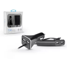   Szivargyújtó töltő + USB elosztó HUB 4xUSB csatlakozóval, 1,8 m-es vezetékkel - 5V/7.3A - fekete