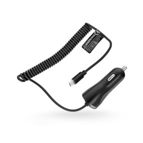   USB Type-C szivargyújtós gyorstöltő spirál kábellel - 10W - fekete