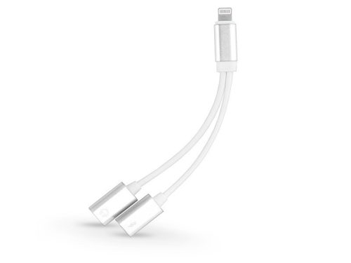 Lightning - lightning audio + töltő adapter - 2in1 - ezüst/fehér