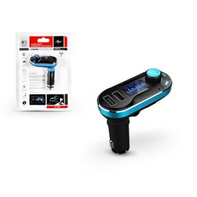   FM-05BT FM-transmitter - Bluetooth - távírányító+ memóriakártya olvasó + USB autós töltő + USB csatlakozó + 3,5 mm jack - 2,1A - fekete/kék