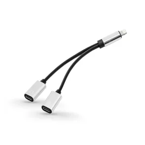   Lightning - lightning audio + töltő adapter - 2in1 - ezüst/fekete