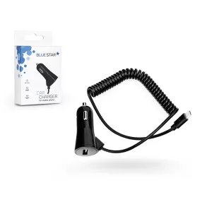   USB Type-C szivargyújtós gyorstöltő spirál kábellel + USB bemenettel - 15W -    fekete