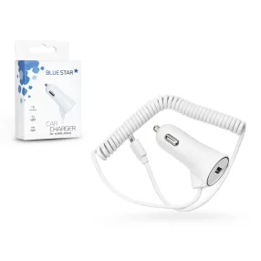   Lightning szivargyújtós gyorstöltő spirál kábellel + USB bemenettel - 15W -     fehér