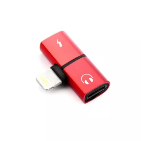   Lightning elosztó adapter egyidőben történő töltéshez és zenehallgatáshoz - piros