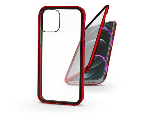 Apple iPhone 12 Pro Max mágneses, 2 részes hátlap előlapi üveggel - Magneto 360 - piros