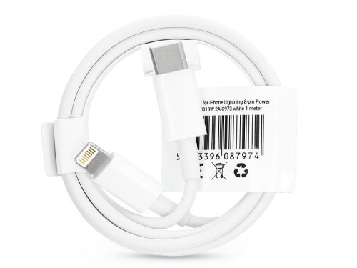 USB Type-C - Lightning adat- és töltőkábel 1 m-es vezetékkel - C973 PD 18W Type-C Cable for Lightning - 2A - fehér - ECO csomagolás