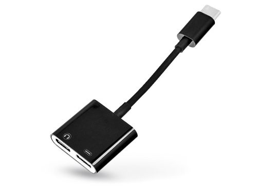 USB Type-C - 2x USB Type-C adapter egyidőben történő töltéshez és zenehallgatáshoz - fekete - ECO csomagolás