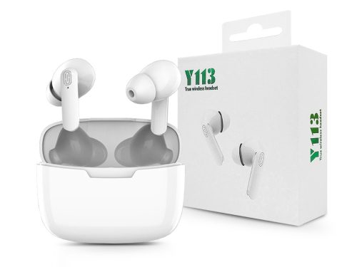 TWS Bluetooth sztereó headset v5.0 + töltőtok - Y113 True Wireless Earphones    with Charging Case - fehér