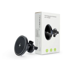   Qi vezeték nélküli, szellőzőrácsba illeszthető autós tartó/gyorstöltő MagSafe   vezeték nélküli funkcióval rendelkező Apple készülékekhez - D7 - fekete