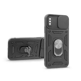   Haffner Slide Armor kameravédős ütésálló tok gyűrűvel - Apple iPhone X/XS - fekete