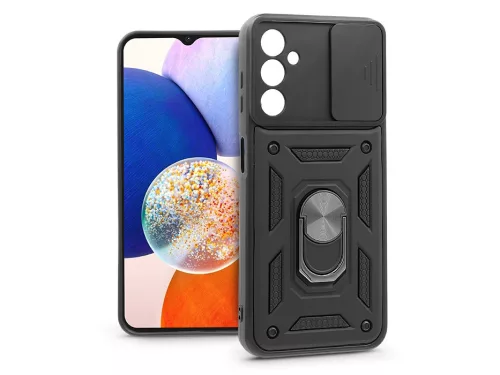 Haffner Slide Armor kameravédős ütésálló tok gyűrűvel - Samsung A145 Galaxy A14 4G/5G - fekete