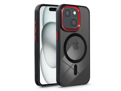 Haffner Edge Mag Cover szilikon tok - Apple iPhone 15 - fekete/piros/átlátszó
