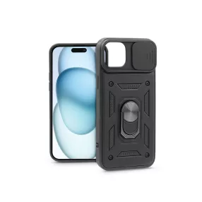   Haffner Slide Armor kameravédős ütésálló tok gyűrűvel - Apple iPhone 15 - fekete
