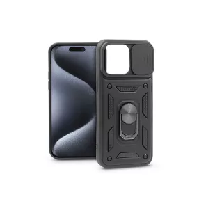   Haffner Slide Armor kameravédős ütésálló tok gyűrűvel - Apple iPhone 15 Pro - fekete