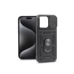   Haffner Slide Armor kameravédős ütésálló tok gyűrűvel - Apple iPhone 15 Pro Max - fekete