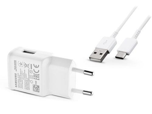 Samsung gyári USB hálózati töltő adapter + USB Type-C adatkábel - 5V/2A - EP-TA200EWE + EP-DN930 Type-C white (ECO csomaglás)