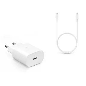   Samsung gyári Type-C hálózati töltő adapter + Type-C adat- és töltőkábel - 15W -EP-TA800EWE PD3.0 + EP-DA905BWE - fehér (ECO csomaglás)