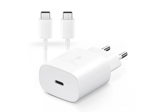 Samsung gyári Type-C hálózati töltő adapter + Type-C adat- és töltőkábel - 15W -EP-TA800EWE PD3.0 + EP-DG977BWE - fehér (ECO csomaglás)