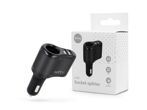 Setty szivargyújtó töltő adapter 2xUSB + szivargyújtó aljzattal - 10W - Setty   RGS-01  Car Socket Splitter - fekete