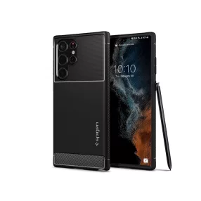   Samsung S908B Galaxy S22 Ultra 5G ütésálló hátlap - Spigen Rugged Armor - fekete