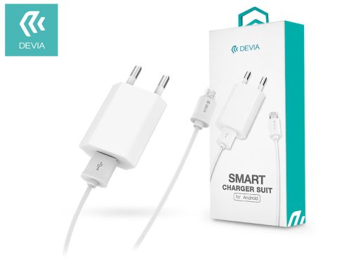 Devia USB hálózati töltő adapter + USB - micro USB kábel 1 m-es vezetékkel - 5W - Devia Smart Charger Suit - fehér