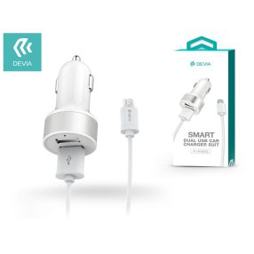   Devia 2xUSB szivargyújtó töltő adapter + USB - micro USB kábel 1 m-es vezetékkel- 12W - Devia Smart Dual USB Car Charger Suit - fehér