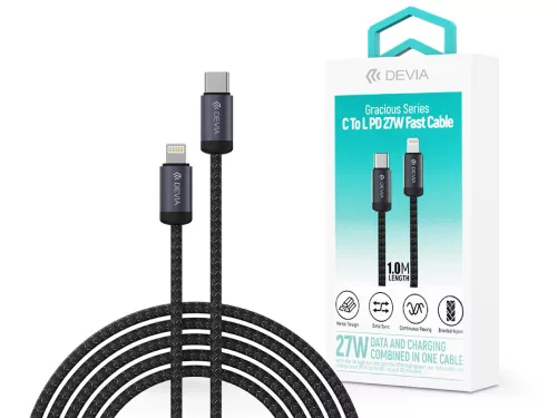 Devia Gracious Series 27W PD Type-C/Lightning adat- és töltőkábel 1m - fekete
