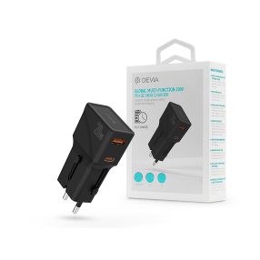   Devia Global 20W PD+QC hálózati gyorstöltő utazó adapter(CN/JP/US/EU/UK/AU) - fekete