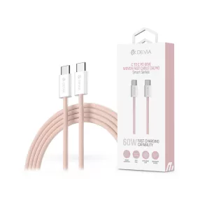   Devia Smart Series Woven 60W PD Type-C/Type-C adat- és töltőkábel 1m - pink