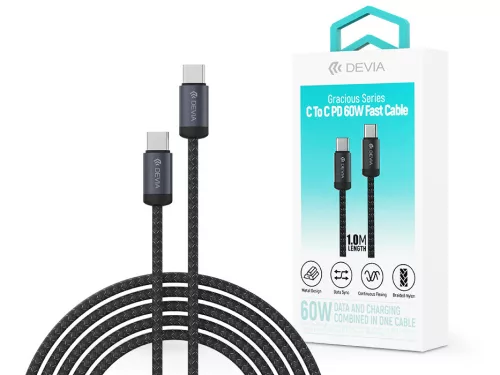 Devia Gracious Series 60W PD Type-C/Type-C adat- és töltőkábel 1m - fekete