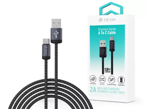 Devia Gracious Series 10W USB/Type-C adat-és töltőkábel 1m - fekete