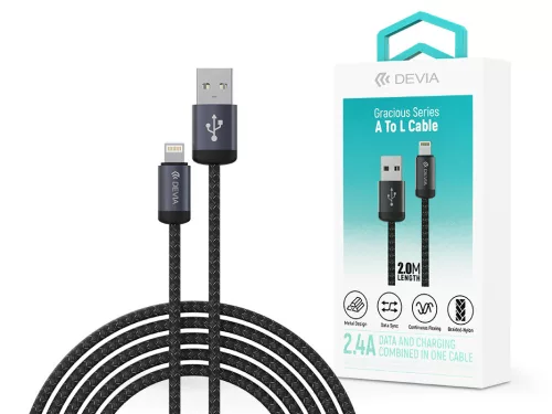 Devia Gracious Series v2 12W USB/Lightning adat-és töltőkábel 2m - fekete