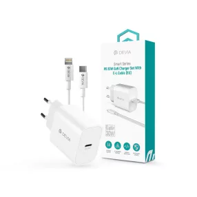   Devia Smart Series 30W GaN PD+QC hálózati gyorstöltő adapter + Type-C/Lightning kábel - fehér
