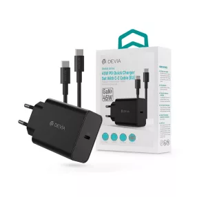  Devia Rocket Series 45W PD+QC hálózati gyorstöltő adapter + Type-C/Type-C kábel - fekete