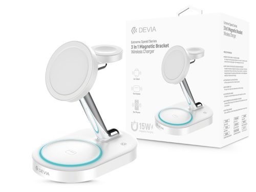 Devia Extreme Speed Series 15W Qi 3 In 1 vezeték nélküli töltő Smartphone/iWatch/Airpods - fehér