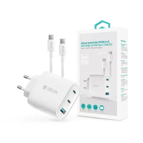   Devia Extreme Speed Series 65W GaN PD hálózati gyorstöltő adapter USB+2xType-C+Type-C kábel - fehér