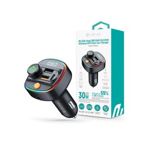   Devia Smart Series Bluetooth FM-transmitter/autós gyorstöltő 30W PD+QC 2xUSB/AUX/MP3 - fekete