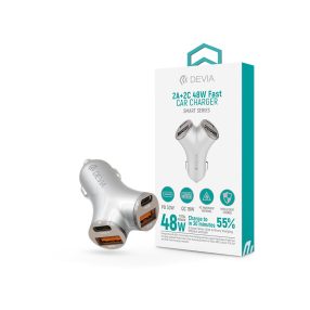   Devia Smart Series 48W PD+QC autós gyorstöltő 2xUSB+2xType-C - ezüst