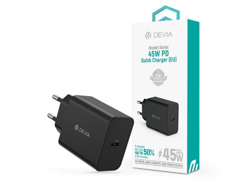 Devia Rocket Series 45W PD hálózati gyorstöltő adapter Type-C - fekete