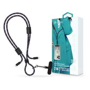   Devia Cable Pro5 Woven 60W PD Type-C/Type-C adat- és töltőkábel + nyakpánt 1.6m - kék