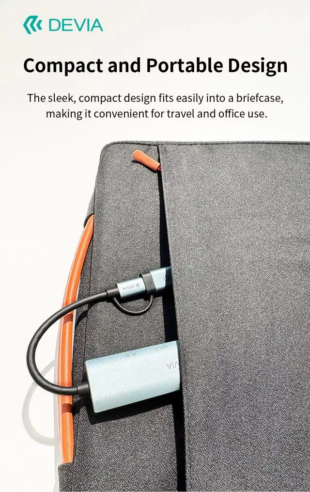 Devia Pro2 5 in 1 Hub - USB/Type-C - RJ45/2xUSB/2xType-C elosztó/adapter - szürke