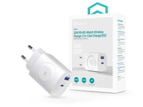 Devia Ultra1 22W PD+QC+Apple Watch 2in1 hálózati gyorstöltő adapter - fehér