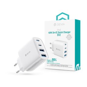   Devia Pro1 40W GaN QC 2xUSB + 2xType-C hálózati gyorstöltő adapter - fehér