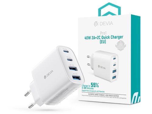 Devia Pro1 40W GaN QC 2xUSB + 2xType-C hálózati gyorstöltő adapter - fehér