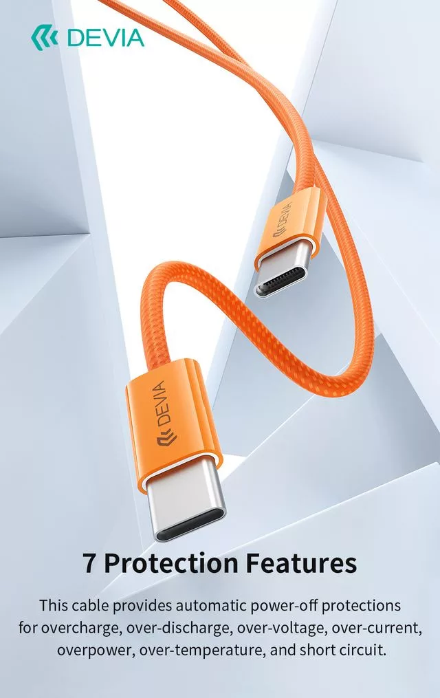 Devia Smart Series 60W PD Type-C/Type-C adat-és töltőkábel 1m - narancs