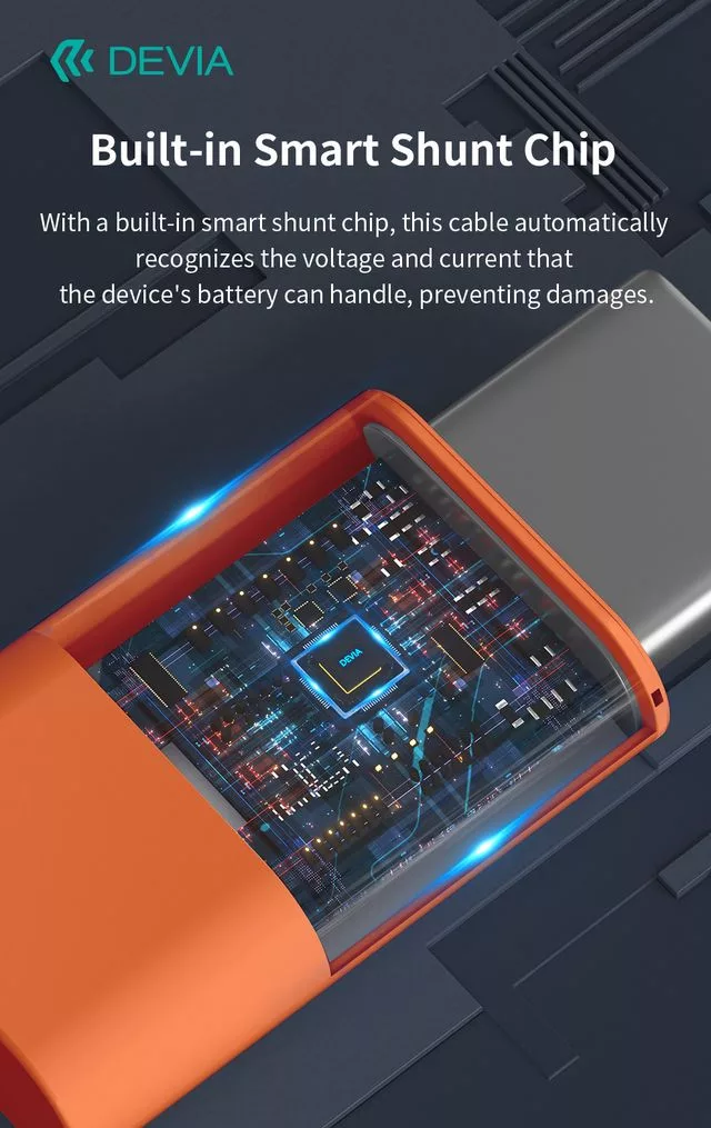 Devia Smart Series 60W PD Type-C/Type-C adat-és töltőkábel 1m - narancs