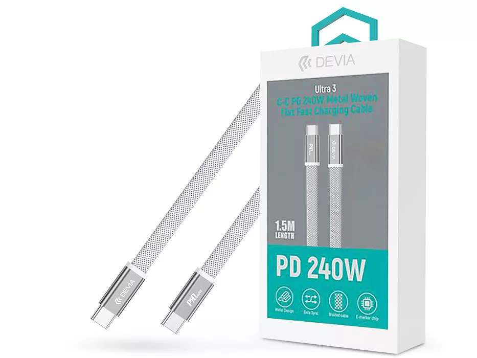 Devia Ultra3 240W PD Type-C/Type-C adat- és töltőkábel 1.5m - fehér