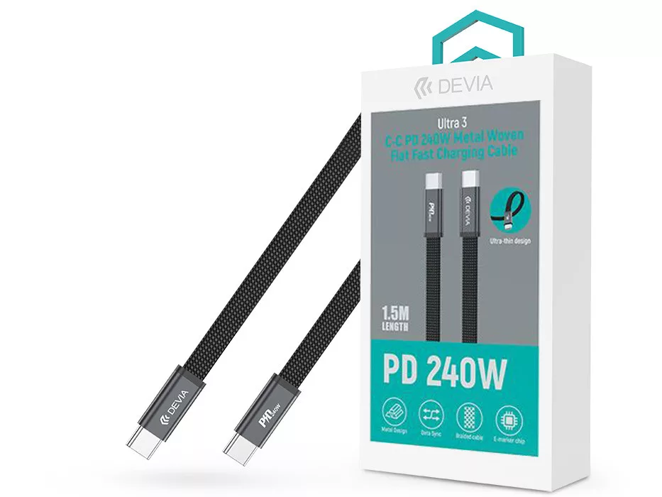 Devia Ultra3 240W PD Type-C/Type-C adat- és töltőkábel 1.5m - fekete